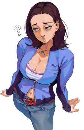 1girls ? ass belly belly_exposed big_breasts blue_eyes breasts brown_hair clothed clothed_female female final_destination first_porn_of_character jacket jacket_open jumpsuit kimberly_corman open_clothes open_jacket open_jumpsuit question_mark relusionh short_hair sweat sweatdrop sweating sweaty tagme thick thick_ass thick_thighs thighhighs thighs voluptuous voluptuous_female