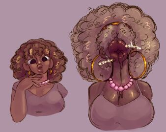 abomination afro big_lips big_lips_no_eyes bimbo bimbo_lips bimbofication breast_expansion breast_growth breast_growth_(enlargement) breasts drooling eyes_covered female headband hoop_earrings huge_lips hyper_lips long_neck magic necklace original_character pearl_necklace plump_lips syllabunne transformation transformation_sequence