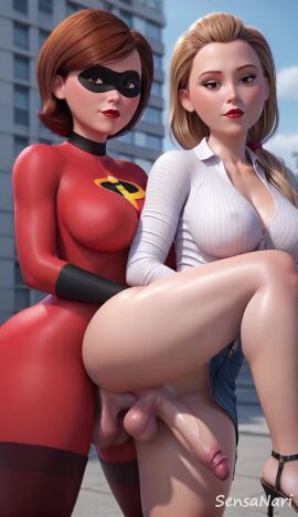 2futas 3d ai_assisted ai_generated animated big_breasts blonde_female bouncing_breasts breasts brown_hair cleavage cock cum cum_in_pussy cum_inside dick dickgirl elastigirl elastigirl_(the_incredibles_2_supersuit) female fucked_from_behind futa_focus futa_on_futa futa_only futa_penetrating futanari helen_parr intersex light-skinned_female light_skin outdoor_sex outdoors penetration penis penis_in_pussy sensanari sex sex_from_behind standing standing_sex tagme the_incredibles video watermark