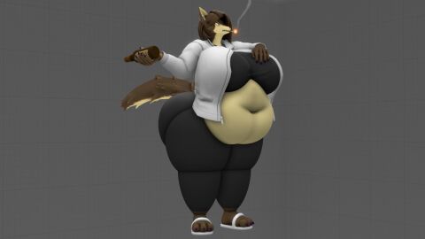 1girls 3d 3d_model artwork_(digital) bbw big_breasts bottle breasts brown_hair chubby cleavage fat female holding_bottle holding_object huge_breasts kingofthekabuto queenofthekabuto slippers smoking smoking_cigarette tagme tail thick_thighs wide_hips yellow_fur