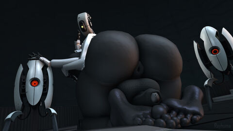 1futa 3d ass ass_focus backsack balls ballsack big_ass big_balls black_body cock-tail feet futa_only futanari glados glados_(humanoid) huge_ass intersex looking_back penis portal_(series) rayhuma tagme turret_(portal)