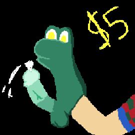 amphibian animated anthro big_penis ejaculation frog genitals hand_puppet kett10555 male male_only penis puppet solo squinted_eyes vein veiny_penis