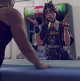 1boy 1girls 3d black_hair bracelet bracelets choker customer_service cute egirl epic_games eyelashes female fishnets fortnite fortnite:_battle_royale freckles goth green_eyes green_hair helsie_(fortnite) idkusername_69 imminent_anal imminent_sex light-skinned_female light_skin long_hair looking_at_another male multicolored_hair pale-skinned_female pale_skin petite pink_eyeliner pink_eyeshadow ponytail red_hair seductive_eyes seductive_look seductive_mouth sfw skinny slim tagme talking_to_another teenager text three-tone_hair two-tone_hair