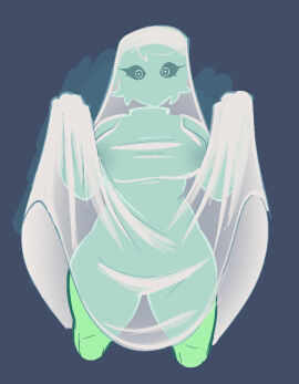 2025 big_breasts big_thighs breasts digital_drawing_(artwork) digital_media_(artwork) eyes female ghost ghost_girl green_body green_eyes green_skin hair inka_(inkplasm) pear_shaped scary sheet_ghost sheets sketch welwraith