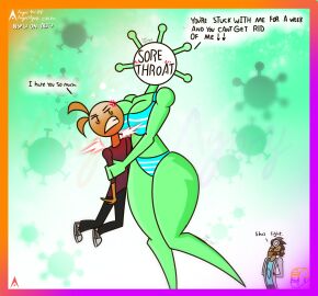 agonywelds angelsagony angry anthro ass big_breasts blush breasts doctor female femdom grabbing male panties sick smaller_male speech_bubble striped_panties text thick_ass thick_thighs thicl thighs wide_hips