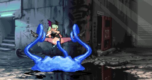animated closed_eyes ejaculating_cum ejaculation female long_hair m.u.g.e.n morrigan_aensland pixel_animation pixel_art pussy slime_(mugen) spread_legs spread_pussy sprite succubus succubus_costume succubus_wings trapped vaginal_insertion vaginal_penetration