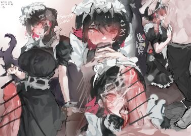 1boy 1girls big_penis black_hair blowjob boby_069 censored clothed_female_nude_male cum cum_in_mouth cum_on_face deepthroat ellen_joe face_fucking faceless fellatio female large_penis light-skinned_female light-skinned_male light_skin maid male penis penis_on_face red_hair side_view snuzby_nw straight tagme wise_(zenless_zone_zero) zenless_zone_zero