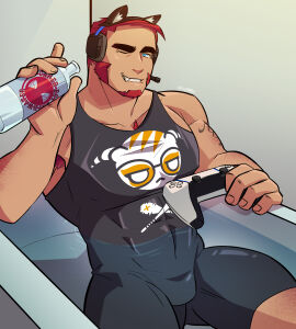 balls bara bathtub controller facial_hair male male_only muscles muscular one_eye_closed penis ps5_controller sitting solo solo_male ulf_vasquez vvulfbara water yaoi