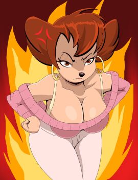 1girls 2024 2024s 2d 2d_(artwork) 2d_artwork angry anthro big_breasts black_eyelashes black_nose blue_eyes breasts brown_eyes brown_hair canid canine canis cleavage clothed clothing disney disney_channel domestic_dog ear_piercing earrings eyebrows eyelashes female female_focus female_only fire frown frowning_at_viewer furry furry_female gold_earrings goof_troop hands_on_hips hi_res mammal mature_anthro mature_female narrowed_eyes peg_pete piercing pink_clothing pink_topwear red_hair ring_piercing snout solo solo_female solo_focus topwear zebra10045