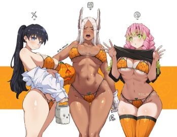 3girls bikini crossover demon_slayer halloween jk_arts kanroji_mitsuri miruko nagi_arato rumi_usagiyama ruri_no_houseki