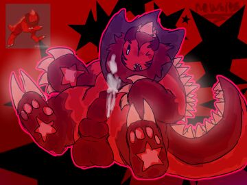 1boy anthro artist_signature cum dinosaur drakobloxxer drakobloxxer_(forsaken) feral forsaken_(roblox) knot knotted_penis male naked newb penis reference_image roblox roblox_game self_upload tagme