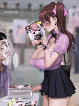 1boy 1futa accidental_circumstance accidental_exposure after_orgasm artist_name bag black_hair black_skirt blurry blush book bottomless_skirt breasts brown_hair bukkake censored cleavage clothed clothing covered_nipples cum cum_drip cum_on_bystander cum_on_face cumshot dated earrings ejaculation erect_nipples erection erection_under_clothes erection_under_skirt excessive_cum exhibitionism futa_focus futanari glasses handbag hands-free handsfree_ejaculation holding_book holding_object huge_breasts ikemeru19 ineffective_clothing ineffective_skirt intersex jewelry light-skinned_futa light_skin long_hair male mosaic_censoring mostly_clothed nipple_bulge nipples oblivious orgasm_without_stimulation original patreon_username penis penis_out penis_under_clothes penis_under_skirt purple_eyes shirt skirt skirt_lift spontaneous_ejaculation standing twintails two_side_up unaware watermark web_address