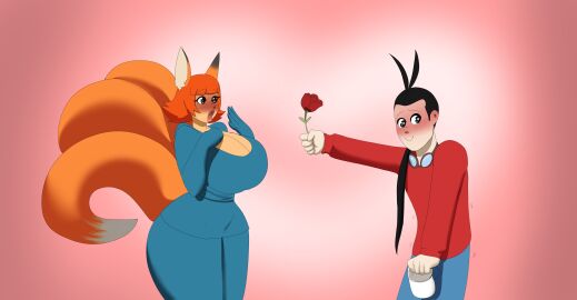 ahoge ass big_ass big_breasts big_butt blush breasts chikako chikako_(luhyzi) cute date female fox fox_girl freckles goggles hair_antennae hanyou hat human hybrid kitsune luhyzi multi_tail n-ronin nerd ninja otto_sharpe ponytail rose sweater tail tails yokai