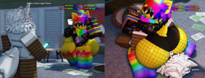 1boy 1femboy 2boys 3d ass ass_in_face ass_on_face ass_smothering big_ass big_ass_(male) bottom_heavy_femboy bubble_ass bubble_butt butt_in_face butt_on_face dialogue english_text enormous_ass face_in_ass face_in_butt femboy femboy_on_male gay huge_ass huge_butt jaycee_(mermio) large_ass large_butt luvia_(mermio) male male_on_male massive_ass massive_butt mermio pinned_under_ass pinned_under_butt roblox robloxian smothering smothering_ass text