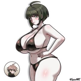 1boy 1girls big_breasts bikini black_bikini black_hair black_hoodie black_nails blush breasts brother brother_and_sister brown_hair busty chin_length_hair danganronpa danganronpa_ultra_despair_girls embarrassed embarrassed_female female hands_on_hips hoodie hourglass_figure huge_breasts large_breasts light-skinned_female light_skin male naegi_komaru naegi_makoto navel pale-skinned_female pale_skin schoolgirl seireiart siblings sister sweat sweaty sweaty_body teenage_female teenager thick_thighs voluptuous voluptuous_female white_background white_skin white_skinned_female wide_hips