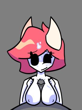 anon anonymous_male artist_request black_eyes boobjob breasts carmi2780 carmi_calamar cum grey_skin lysaria_(virus2780) male nervous_expression nervous_face nervous_smile oc original original_character paizuri pink_hair simple_background straight_sex tagme white_skin