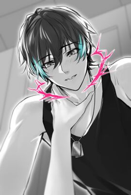 blush chief_(path_to_nowhere) cinnabar_(path_to_nowhere) female female_chief_(path_to_nowhere) female_on_top hand_on_neck kusanoryou_yuri larger_female muscular muscular_female necklace path_to_nowhere pov taller_female yuri