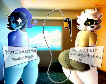 2025 2boys astro_(dandy's_world) big_ass big_butt blush boys dandys_world dialog dialogue dialogue_box femboy femboy_only glitch_productions gradient_background liminal_spaces male male_only murder_drones n_(murder_drones) samkeeydraws thicc thick_thighs yellow_eyes