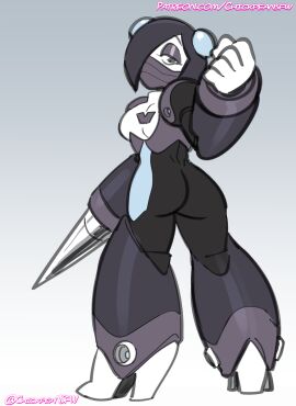 1girls 2025 ass big_ass big_butt butt chickpea clenched_fist digital_drawing_(artwork) female gradient_background heels huge_ass huge_butt limited_palette looking_at_viewer mouth_mask original original_character robot robot_girl sfw standing