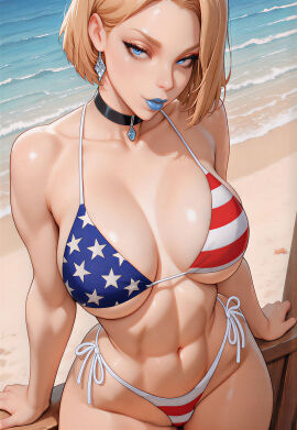 1girls ai_generated america american american_female american_flag_bikini beach bikini blonde_hair blue_eyes breasts day day_time emma_frost emma_frost_(marvel_rivals) female hi_res hires hourglass_figure looking_at_viewer marvel marvel_comics marvel_rivals narrow_waist short_hair underboob united_states united_states_of_america upscaled white_queen wide_hips