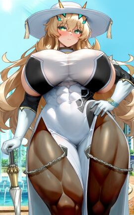 1girls abs barghest_(gawain)_(fate) big_breasts breasts curvy fate/grand_order fate_(series) female hourglass_figure huge_breasts muscular muscular_female pantyhose raskasar tagme thick_thighs