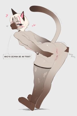 absurd_res anthro anus ass bent_over berrypunchz bodily_fluids breasts clothing domestic_cat eyeshadow facial_piercing felid feline felis female fishnet_clothing fishnet_legwear fishnet_thigh_highs freckles genital_fluids genitals hair hi_res highlights_(coloring) inviting_to_sex legwear looking_at_viewer looking_back looking_back_at_viewer makeup mammal mascara mostly_nude nea_(berrypunchz) nipples nose_piercing nose_ring piercing poor_quality presenting presenting_hindquarters pussy ring_piercing seductive simple_background small_breasts smile solo spread_ass spread_butt spreading thigh_highs thigh_highs_only vaginal_fluids white_hair