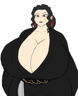 1girls alternate_body_type alternate_breast_size big_breasts black-haired_female black_hair black_robe breasts breasts_bigger_than_head demon demon_girl demon_slayer enormous_breasts female female_focus female_only japanese japanese_clothes japanese_clothing japanese_female kimetsu_no_yaiba large_breasts light-skinned_female light_skin momiji_(artist) muzan_kibutsuji red_eyes red_lips robe rule_63 solo solo_female solo_focus white_background