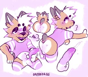 anthro anus ass balls bodily_fluids canid canine canis cum cutie_mark domestic_dog ejaculation femboy gasp genital_fluids genitals girly hasbro herding_dog hi_res korgs lgbt_pride male male_only mammal masturbation moan oapakorgs pastoral_dog penis sex solo tagme welsh_corgi