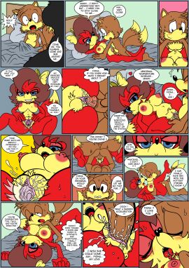 absurd_res anthro anus archie_comics ass balls bed blush bodily_fluids breasts canid canine comic cum cum_in_pussy cum_inside dialogue duo erection_under_bedsheets female fiona_fox fox furniture genital_fluids genitals hi_res male male/female mammal miles_prower nude open_pussy penetration penile penile_penetration penis pussy raianonzika sega sonic_(series) sonic_the_hedgehog_(archie) sonic_the_hedgehog_(comics) sonic_the_hedgehog_(series) speech_bubble tails tails_the_fox