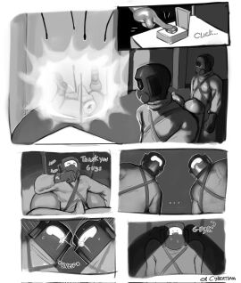 anal anal_sex comic cybertuna employee_(lethal_company) english_text erection forest_keeper_(lethal_company) gay gay_sex genital_fluids genitals hazmat_suit headgear helmet helmet_covering_face lethal_company male male_only monster size_difference speech_bubble tentacle yaoi