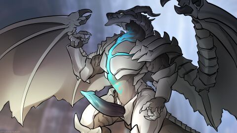 absurd_res animal_genitalia anus big_penis brown_body digital_media_(artwork) draconic_genitalia dragon erection european_mythology fangs feral genital_slit genitals green_body grey_body hi_res horn ket-dawnatsunset looking_at_viewer male male_only membrane_(anatomy) membranous_wings multicolored_body mythological_creature mythological_scalie mythology overlord_(maruyama) penis scalie simple_background smaller_version_at_source solo tail tapering_penis teeth tsaindorcus_vaision western_dragon white_background wings