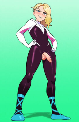 1boy balls femboy genderswap_(ftm) gwen_stacy_(spider-verse) hands_on_hips male male_focus marvel myximouse penis rule_63 smug_face spider-gwen spider-man:_into_the_spider-verse spider-man_(series) trap