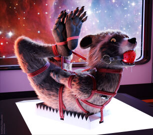 3d 5_toes absurd_res ball_gag blender_(artwork) bondage bound claws digital_media_(artwork) feet gag gay guardians_of_the_galaxy hi_res hogtied male male_only malesub mammal marvel marvel_comics no_visible_genitalia non-human non-human_only paws predicament procyonid raccoon rocket_raccoon rope space stormrider submissive_male toes window