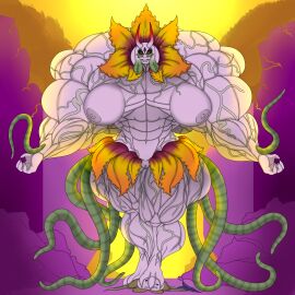 anthro baronbulge big_breasts big_muscles body_growth body_growth_(enlargement) breasts corruption duo female flower flowey_the_flower growth hi_res huge_breasts huge_muscles male monster muscle_growth muscles muscular plant plant_monster size_transformation tentacle toriel transformation transformation_sequence undertale undertale_(series)