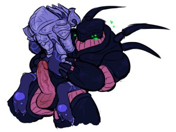 2023 alien arbiter_(halo) armor ass balls big_penis blush bodily_fluids clothed clothing colonial_organism digital_drawing_(artwork) digital_media_(artwork) digitigrade duo erection genitals green_blush green_eyes halo_(series) heart_symbol hip_grab humanoid humanoid_genitalia humanoid_penis imminent_anal imminent_sex interspecies lekgolo looking_back looking_back_at_penis male male/male mgalekgolo microsoft pawpads penis purple_blush sangheili simple_background sweat thick_penis ticksnleeches vein veiny_penis white_background worm xbox_game_studios yellow_eyes