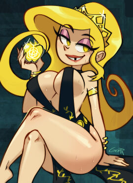 1girls 2024 2d 2d_(artwork) 2d_artwork apple ass big_breasts blonde blonde-haired_female blonde_female blonde_hair breasts cosplay crossover dress elden_ring eris_(billy_and_mandy) female female_only fusion fusion_character gerph golden_apple hair large_breasts looking_away magic queen_marika_(cosplay) queen_marika_the_eternal_(cosplay) sitting solo solo_female sweat sweatdrop sweating sweaty the_grim_adventures_of_billy_and_mandy yellow_eyes