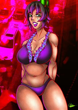 big_breasts bra breasts cyborg_girl female mikey-rg97 original original_character purple_hair short_hair