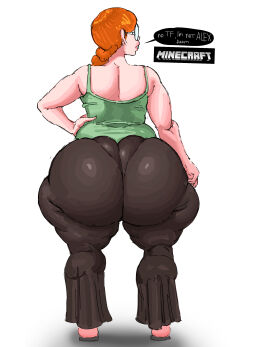 1girls adych ass ass_bigger_than_head ass_focus behind_view big_ass big_butt bubble_butt clothing cosplay curvaceous curvy curvy_figure dialogue english_text female female_only fully_clothed ginger glasses hand_on_hip huge_ass looking_back minecraft nerd nerdy_female original pantylines sally_(adych) solo solo_female text thick_thighs voluptuous voluptuous_female white_background wide_hips