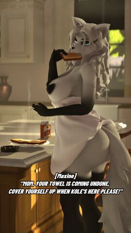 3d abby_(domibun) absurd_res alcohol anthro anthro_female areola ass beer beverage big_ass big_breasts black_areola black_fur black_markings black_nipples blue_eyes bread breasts canid canine digital_media_(artwork) domibun eating exposed exposed_ass exposed_breasts female food fox fox_ears fox_girl fox_tail furry furry_female hi_res kitchen kitchen_counter kitchen_table long_hair mammal maxine_(domibun) mother mother_(lore) naked naked_female nipples nude nude_female parent parent_(lore) smoking smoking_cigarette solo source_filmmaker_(artwork) toast towel towel_wrap two-tone_body two-tone_fur white_body white_fur white_hair