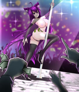 breasts dancer female lion money pole_dancing purple_hair stripes