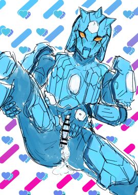1boy 3_horns armor armored_male blue_armor blue_skin blush blush_lines censor_bar censored censored_penis clitoris creampie cum cum_drip cum_dripping_from_anus cum_dripping_from_ass cum_dripping_from_penis cum_in_pussy cuntboy cuntboy_sans_balls heart heart_background herm hermaphrodite holding_own_leg holding_up_leg holding_up_own_leg imagin intersex kamen_rider kamen_rider_den-o_(series) leg_up legs_spread male male_focus male_only maleherm multi_genitalia multi_horn orange_eyes penis penis_clitoris pussy solo sweatdrop sweating tear tears tears_in_eyes turtle urataros
