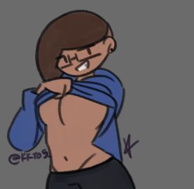 1girls aged_up boob_drop breasts ear_piercing female glasses hoodie hoodie_lift hoodie_removed hoodie_up kim_(omori) kkt05 looking_at_viewer omori tan-skinned_female tan_body tan_skin titty_drop