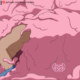 1boy 1girls aggressive aggressive_female assertive assertive_female dominant_female domination female femdom implied_sex male monster monster_girl original_character original_characters pink_body projectsubby slime slime_girl slime_monster wrapped_up