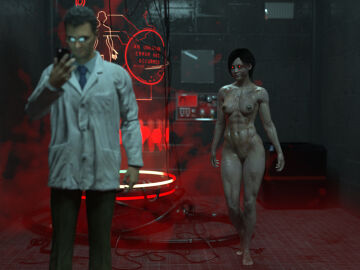 1boy 1girls 3d ada_wong casual clothed_male_nude_female clothing completely_nude corruption electronics female grey_skin grey_skinned_female human male nude nude_female o97t5s pale_skin phone red_eyes resident_evil zombie zombie_girl