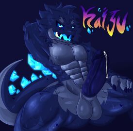1boy blue_eyes crystal dark_blue_fur fe7r8iode furry gootraxian kaiju_(kaiju_paradise) kaiju_paradise lizard male roblox roblox_game self_upload sweaty tagme