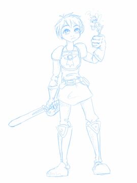 before_transformation bottomless breasts fairy female futanari intersex large_breasts luckyluckyluckypenny micro_female monochrome nude original penis pre-transformation short_hair size_difference story_at_source sword topless transformation wings