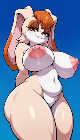 1girls ai_generated anthro arms_behind_back big_breasts blue_background breasts brown_eyes enormous_breasts enormous_thighs eyelashes female female_only furry furry_female furry_only gigantic_breasts hourglass_figure huge_breasts lagomorph large_breasts large_thighs long_ears looking_at_viewer mammal mature mature_female milf nipples nude nude_anthro nude_female orange_hair pussy rabbit seductive seductive_look seductive_smile sega sexy smiling smiling_at_viewer sonic_(series) sonic_the_hedgehog_(series) thick_thighs thighs vanilla_the_rabbit voluptuous voluptuous_female wide_hips