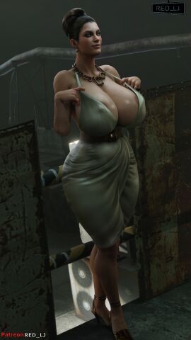 1girls 3d 3d_(artwork) blender_(software) breasts breasts_bigger_than_head capcom collar duplicate earrings excella_gionne female patreon_username red_lj resident_evil resident_evil_5