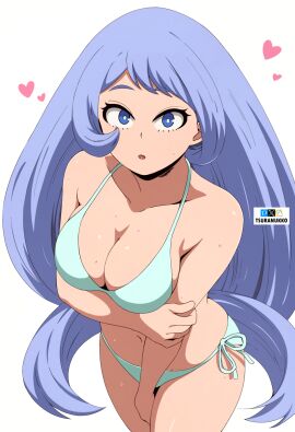 1girls ass big_ass big_breasts bikini blue-haired_female blue_eyes blue_hair breasts female female_focus female_only heart long_hair looking_at_viewer my_hero_academia navel nejire_hado open_mouth solo solo_female solo_focus sweat swimsuit thick_thighs tsuranukko