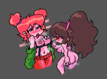 black_eyes black_pupils blush blushing_at_partner blushing_female blushing_profusely brown_hair brown_hair_female clothing_aside d-side_girlfriend dripping dripping_wet drool_on_breasts drooling drooling_tongue freckles freckles_on_breasts freckles_on_face freckles_on_shoulders friday_night_funkin friday_night_funkin_(d-side) friday_night_funkin_mod friday_night_funkin_soft garter_straps girlfriend_(friday_night_funkin) gray_background green_sweater grey_background hand_on_ass heart_shaped_pupils licking licking_nipples long_hair long_hair_female moaning moaning_in_pleasure musk_clouds orange_hair orange_hair_female orange_pants perky_breasts perky_nipples pink_bow pink_hairband pink_headwear pink_lighting ponytail ponytail_female red_mouth redraw redrawn sitting_down soft_gf soft_girlfriend sweat_clouds sweater_down thetrader tongue tongue_out twintails wet_stain ~